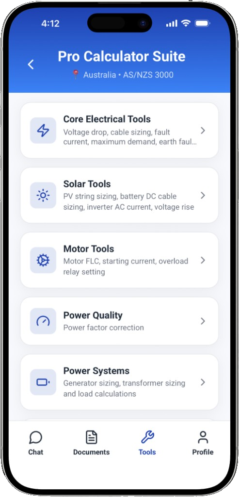 Professional electrical calculator suite in SparkyPal